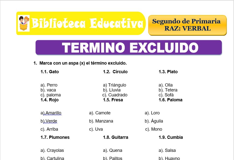 Modelo de la Ficha de Término excluido para Segundo de Primaria