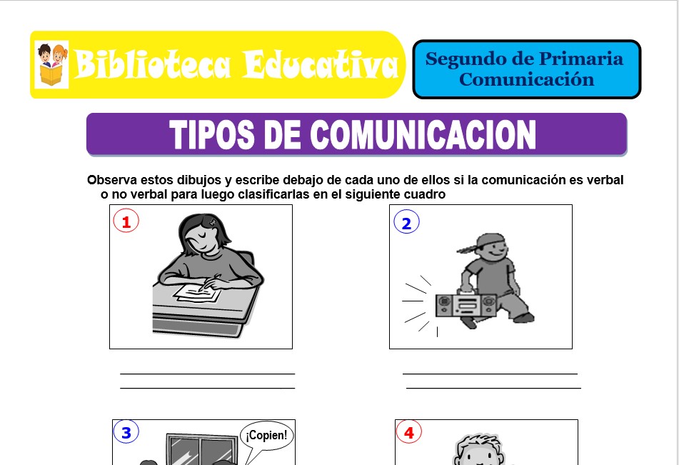 Modelo de la Ficha de Tipos de comunicación para Segundo de Primaria