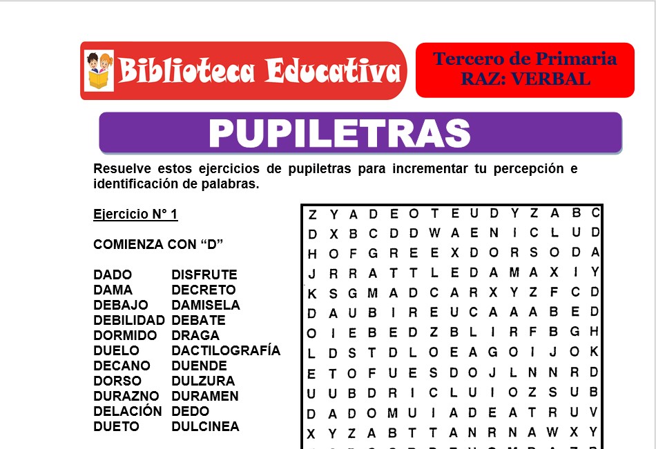 Modelo de la Ficha de Pupiletras para Tercero de Primaria Modelo de la Ficha de Pupiletras para Tercero de Primaria