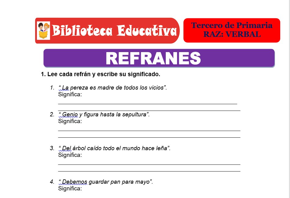 Modelo de la Ficha de Refranes para Tercero de Primaria