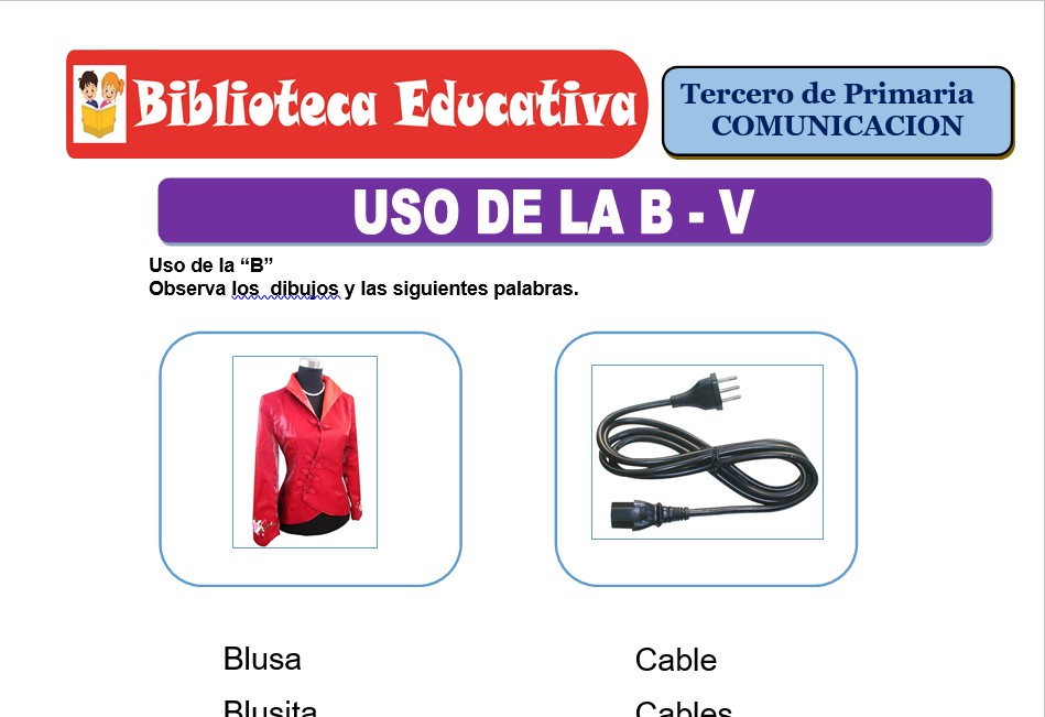 Modelo de la Ficha de Uso de la B - V para Tercero de Primaria